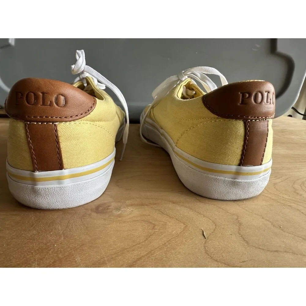 Polo Ralph Lauren Thorton Men’s 9.5D Yellow Washed Twill Canvas Sneakers
